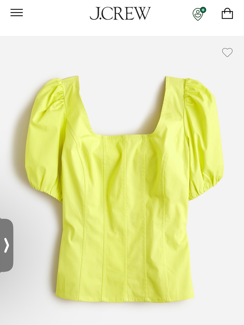 J.Crew Lemon Sorbet Puff Sleeve Square Neck Top